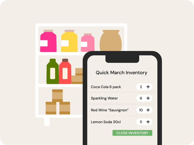 Counting restaurant stock on the mobile inventory app with a plus button and unit switch
